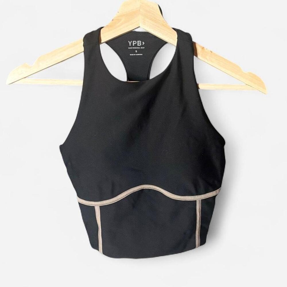 YPB Abercrombie Black Contrast Trim Cropped Active Tank Sports Bra Top Small